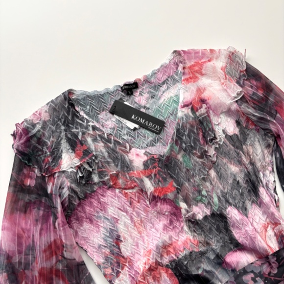 Komarov Nwt Pink Annami Floral Belted Ruffled V Neck Dress Large L - Picture 3 of 8